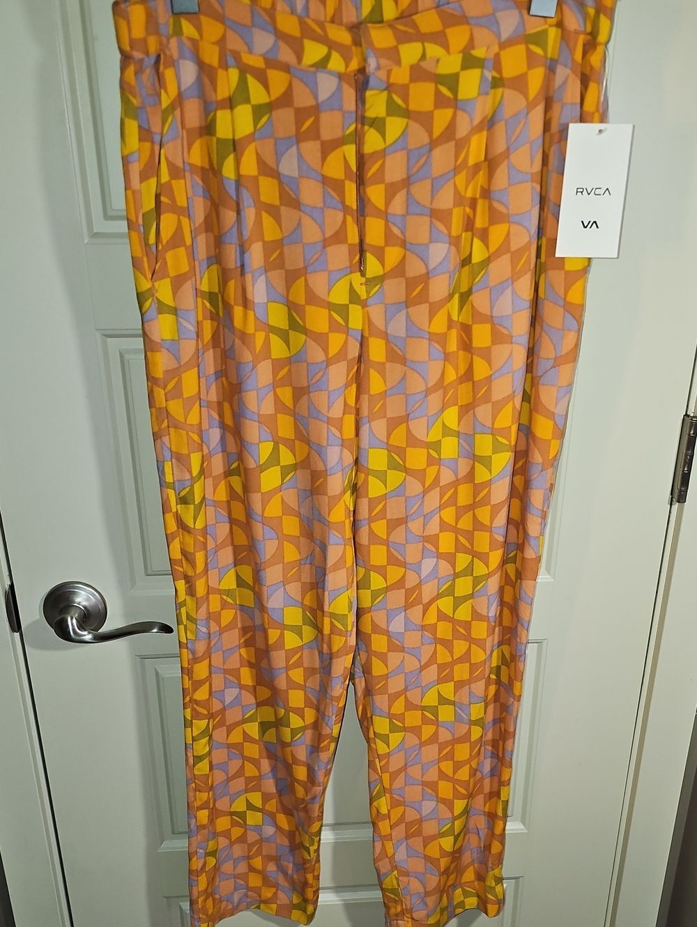 RVCA WOMEN'S Geometric Print Wide-Leg Blip Pants. SIZE XL 14